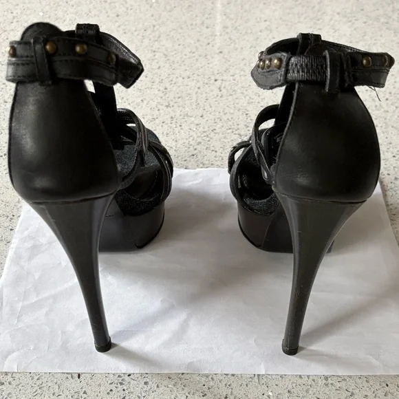 BURBERRY Strappy Denim Platform 5” Stiletto Heels - Size 7 - Picture 2 of 9